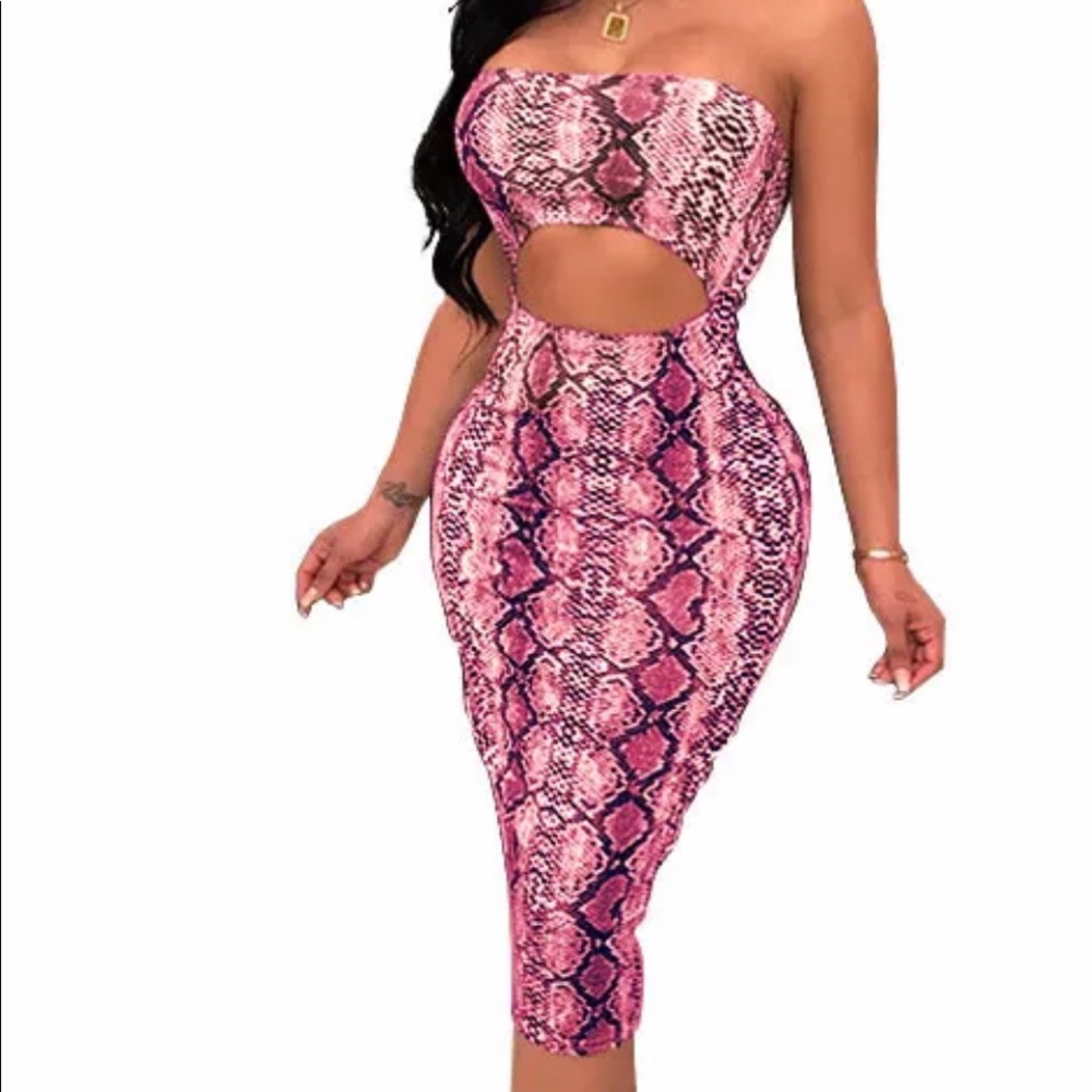 Bodycon Pink Snake Skin Print Dress